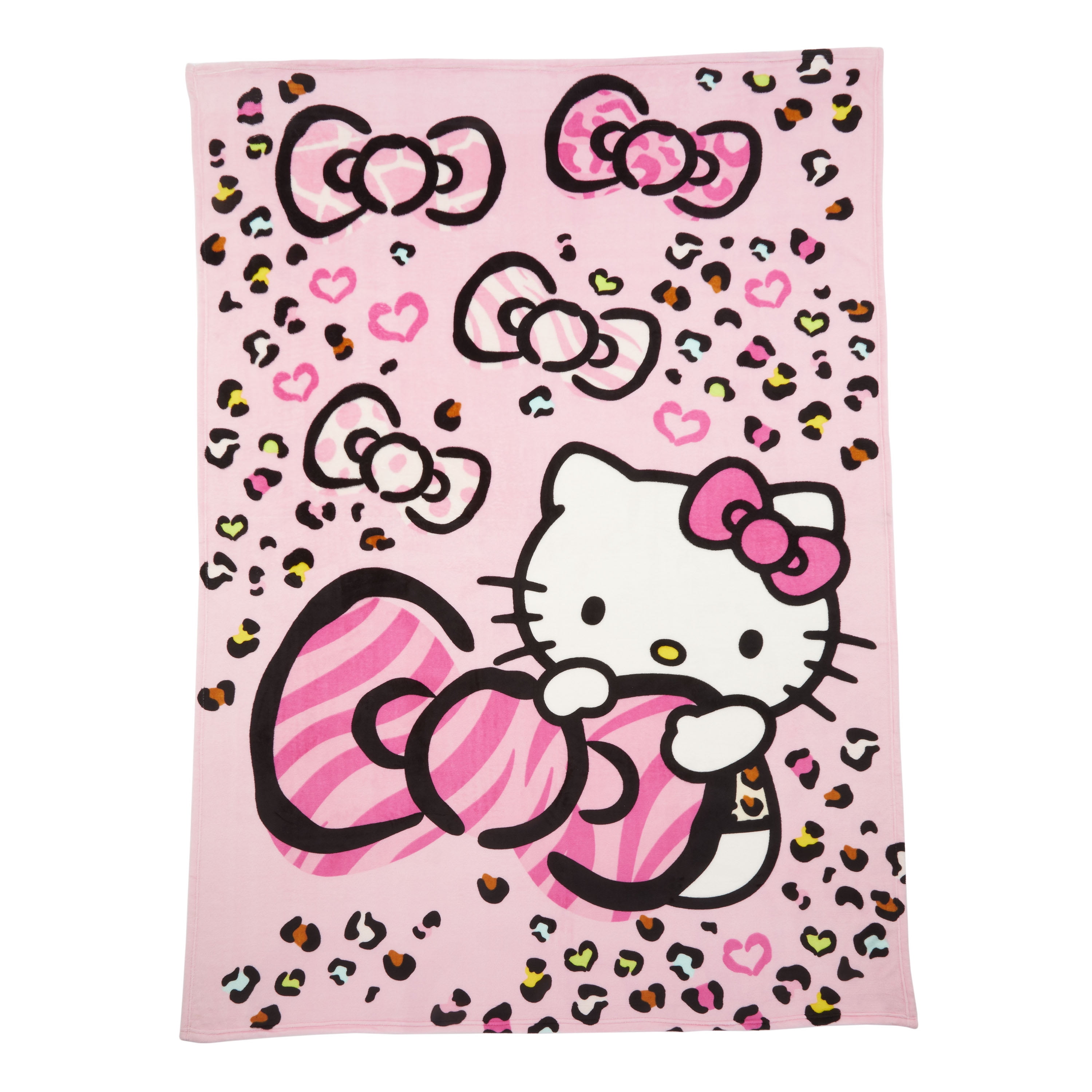 Hello Kitty Kids Plush Twin/Full Blanket, 62 x 90, Pink Animal Print, Sanrio  