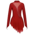 thumbnail image 4 of TiaoBug Women's Figure Ice Skating Dress Long Sleeve Irregular Gymnastics Dance Dresses Burgundy XXL, 4 of 7