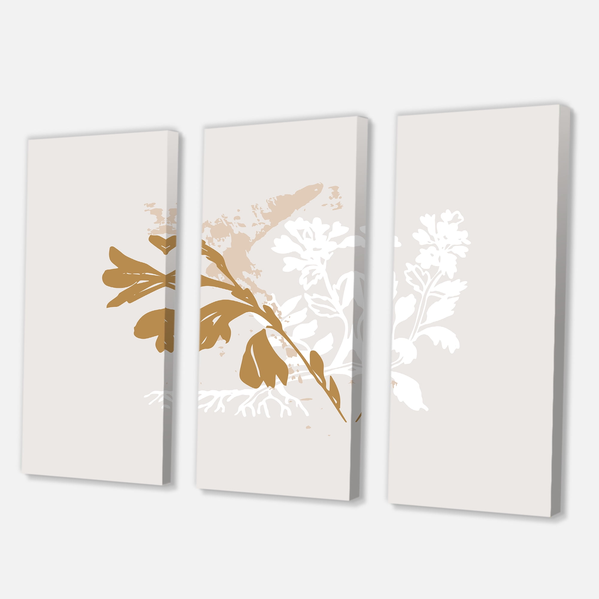Designart ' Minimal Botanical Design In White and Brown ' Traditional Canvas Wall Art Print
