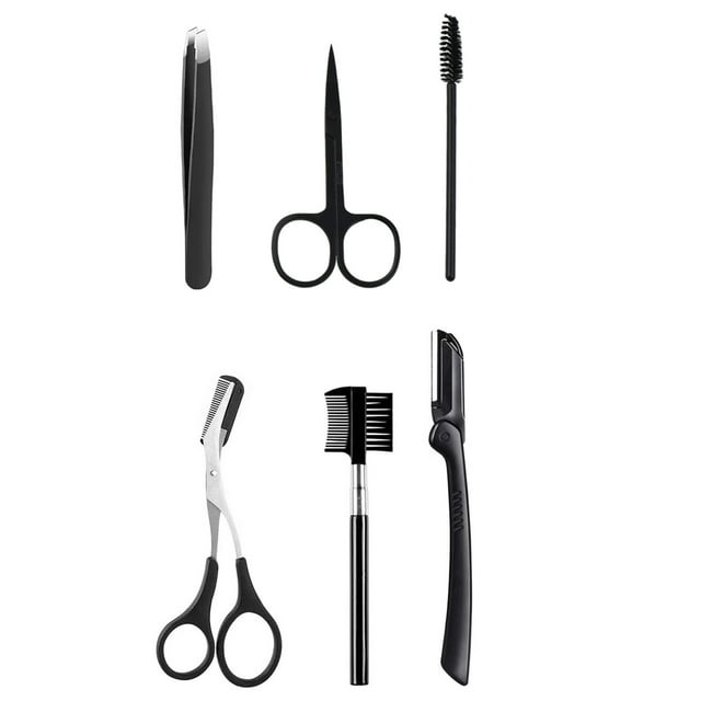 Maquinilla de afeitar para cejas, kit de cejas 6 en 1, juego de cuidado de cejas, juego de recortadores de cejas para mujeres y hombres, que incluye recortador de cejas, cepillo, tijeras para cejas,