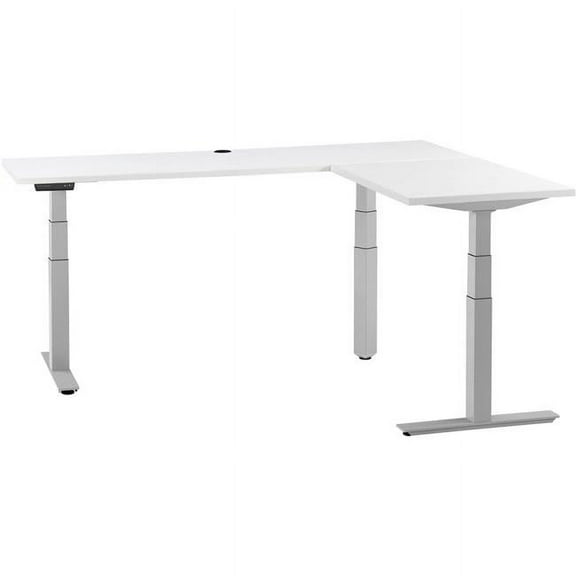 Global Industrial 695777LWHGY Interion L-Shaped Electric Height Adjustable Desk - 60 x 24 in. - White with Gray Base