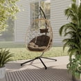 thumbnail image 4 of LeisureMod Summit Outdoor Egg Chair - Hanging Swing Chair with Stand, Brown Frame & Plush Brown Cushions, Hammock Basket Chair for Patio, Garden, Balcony, or Bedroom, 4 of 9