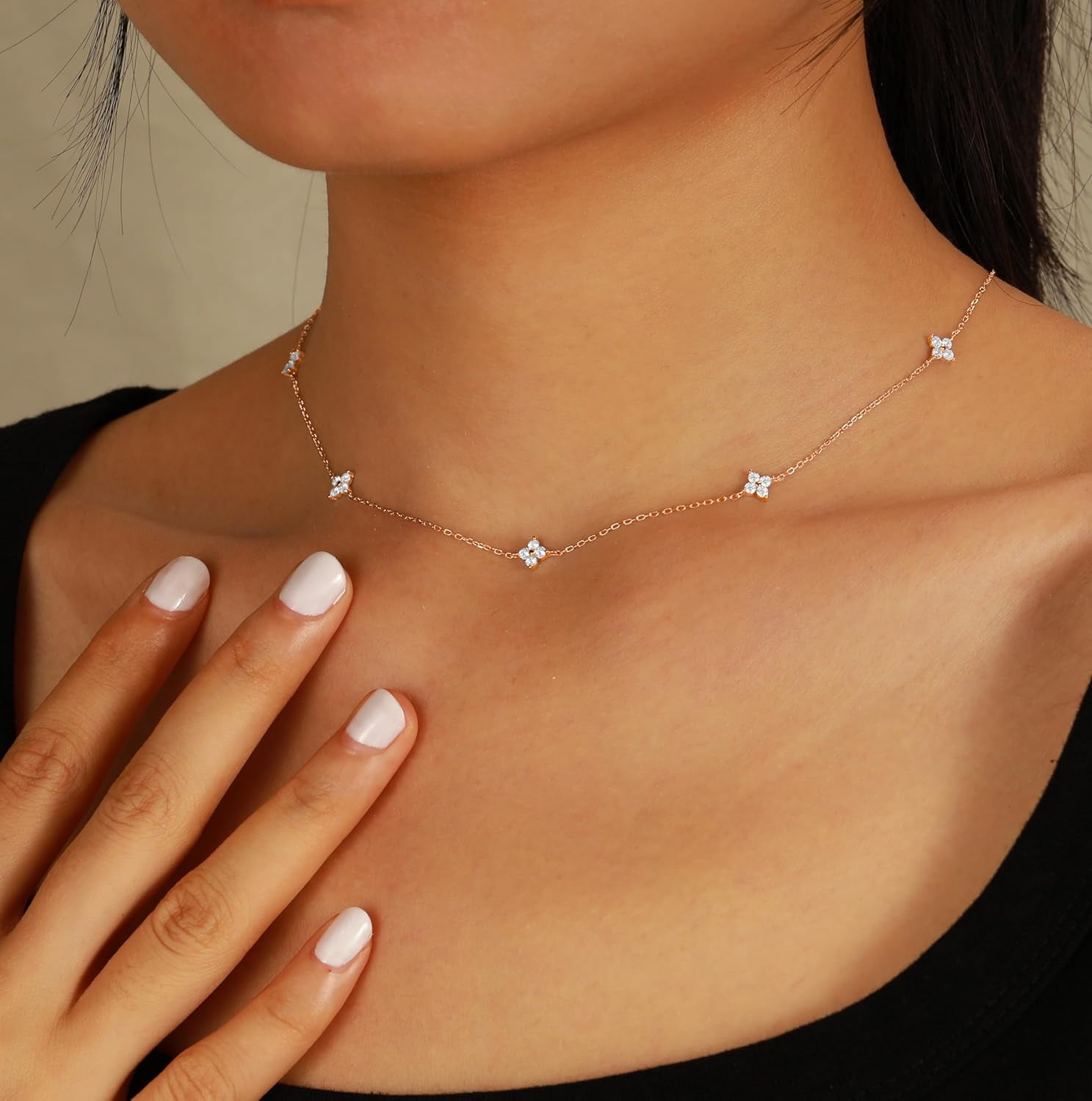 Lucky Leaf Necklace for Women 925 Sterling Silver Trendy 14K Gold Plating Layered Cute White CZ Flowers Pendant Choker Necklaces to Daughter Mom Minimalist Stackable Chain Wedding Prom Brides Jewelry