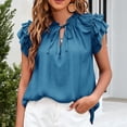 thumbnail image 1 of Camisa con cordón,Blusa con mangas con volantes en capas Tops con mangas con volantes y cuello en V Camisa con cuello anudado Solución innovadora, 1 of 6