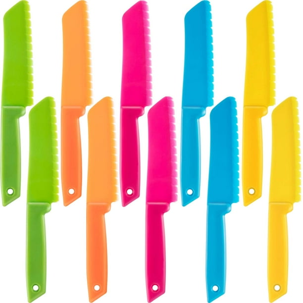 Juego de cuchillos de cocina de nailon y plástico para niños de 10 piezas, cuchillos de cocina para niños pequeños, cuchillos seguros para pan, cuchillo para lechuga y cuchillo para ensalada