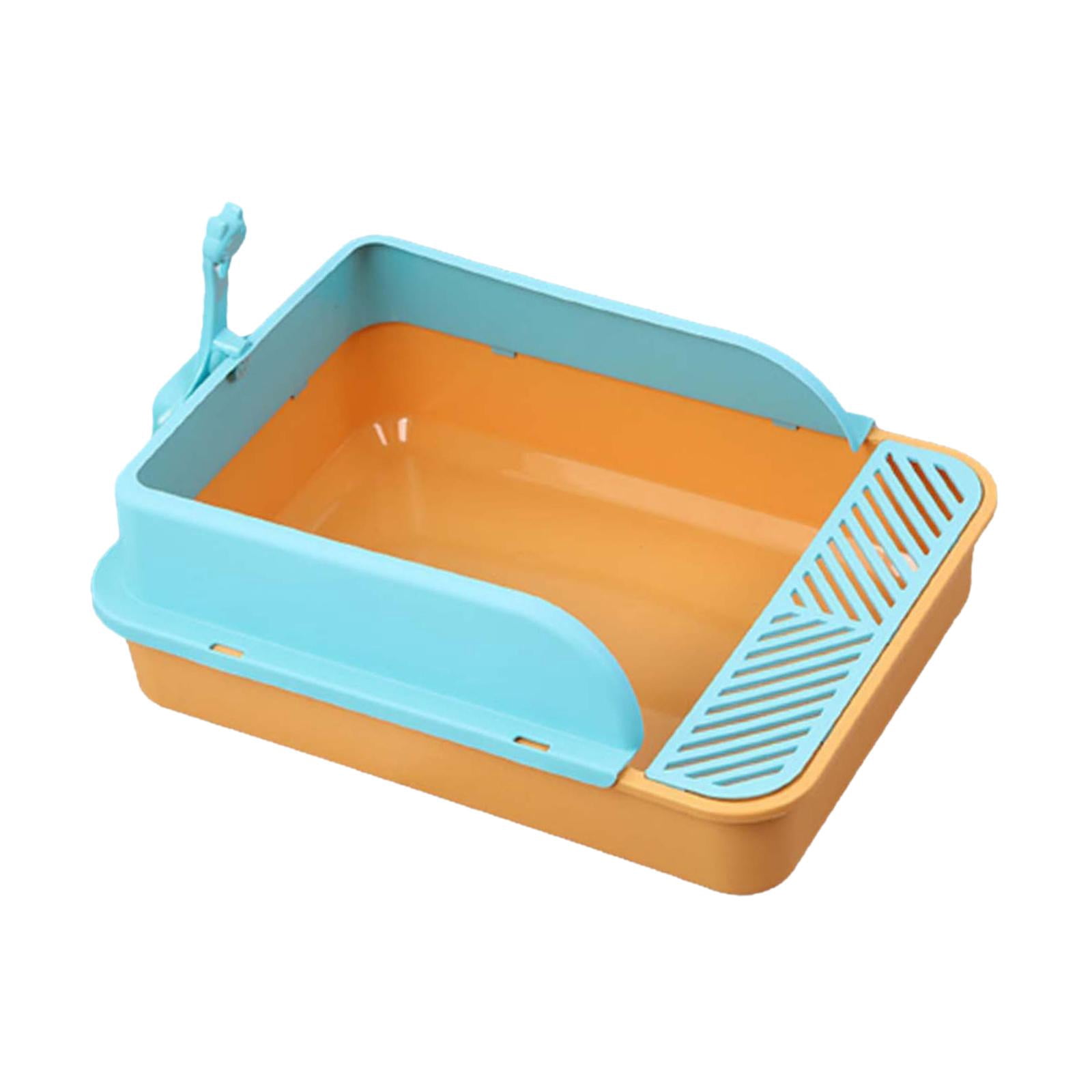 Cat Litter Tray Kitty Litter Pan Cat Sand Box Semi Enclosed Open Top Pet Kitten Toilet for Small Animals Easy to Clean, No Odor Orange and Blue Color L