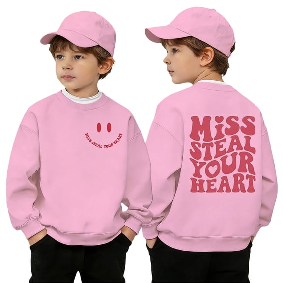 Big Boys Long Sleeve Shirts Stylish Graphic Print Crewneck Sweatshirt Casual Athletic Pullover Tops ,Size 11-12T , Pink