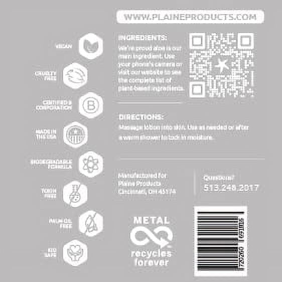 Plaine Products Refillable Body Lotion for Sensitive Skin: Unscented, 16 oz (Original (with pump))