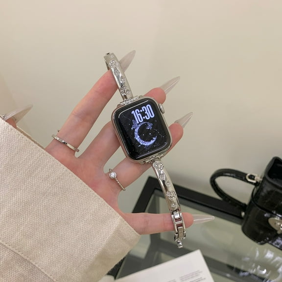 Dressy Jewelry Bracelet Bands Compatible with Apple Watch Band 38/40/41/42mm(S10) for Girls Women, Stylish Diamond Metal Strap for iWatch Series 10 9 8 7 6 5 4 3 2 1 SE Ultra, Silver