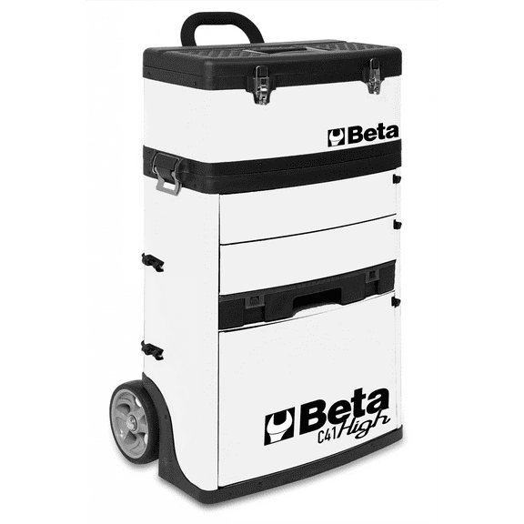 Beta Tools USA 21 in. Mobile Tool Utility Cart with 3 Slide-Out Drawers and Removable Top Box with Carry Handle in White
