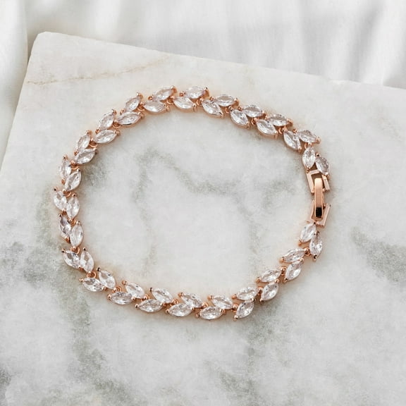 Bluebelljewels Elegant 14K Rose Gold Finish Marquise Cut Cubic Zirconia Women's Tennis Bracelet