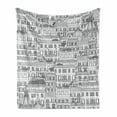 thumbnail image 1 of City Soft Flannel Fleece Throw Blanket, Hand Drawn Continuous Pattern with Italian Style Apartment Houses, Cozy Plush for Indoor and Outdoor Use, 50" x 60", Charcoal Grey and White, by Ambesonne, 1 of 6