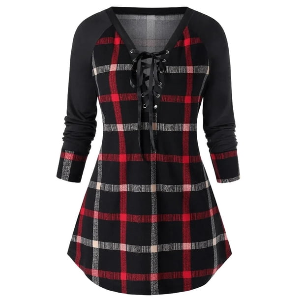 Camiseta larga holgada para Mujer, camisetas informales a cuadros, Blusa para Mujer, ropa para Mujer, camisetas para Mujer