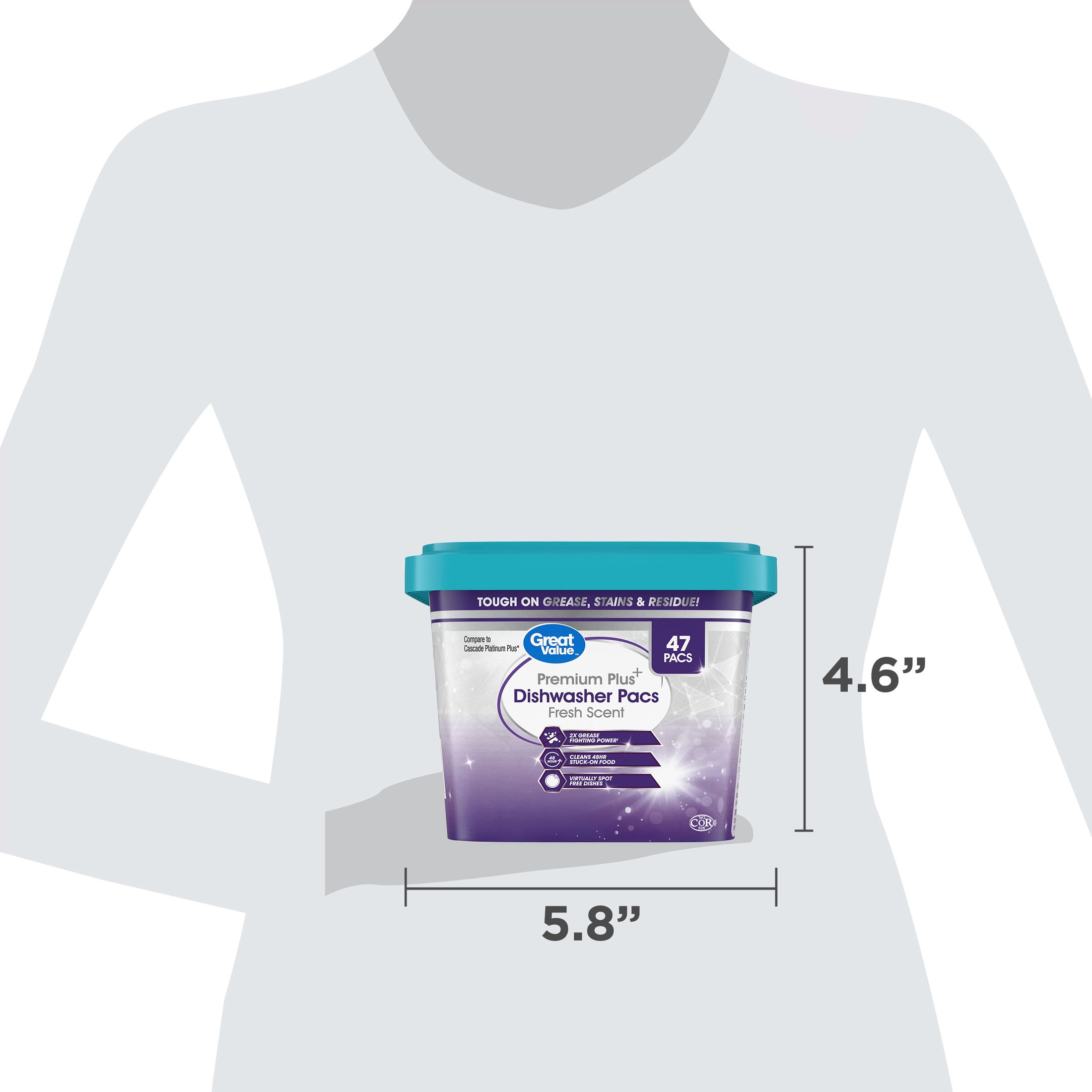 Great Value Premium Plus Dishwasher Pacs, Fresh Scent, 47-Count photo 8