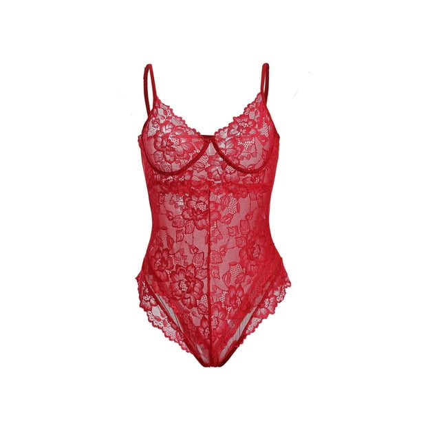VISgogo Lencería sexy para mujer, camisola con decoración de encaje, estampado de flores, ropa de verano de cintura alta VISgogo moda