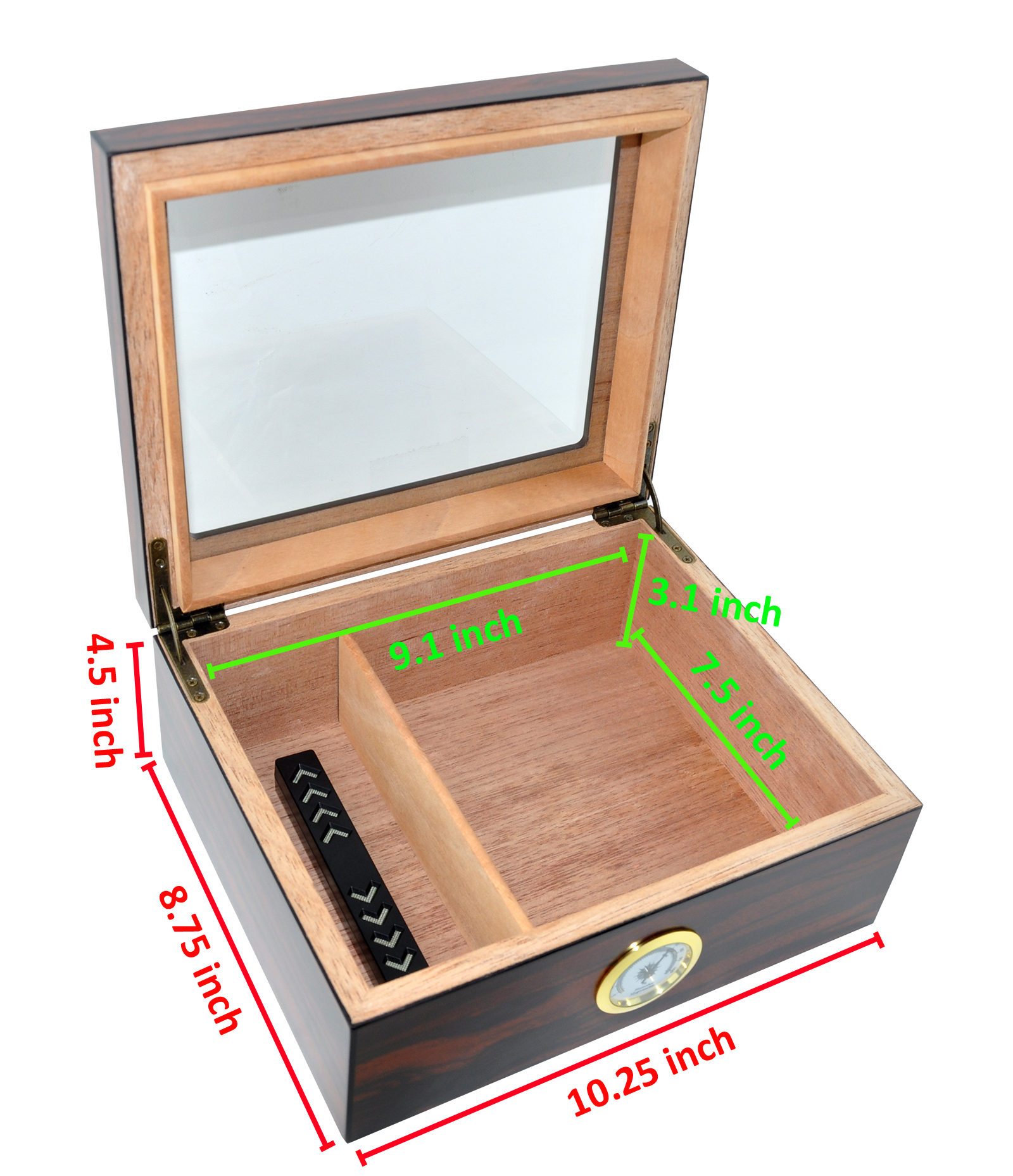 DUCIHBA Humidor Box - Holds 25-50 Cigars - Tempered Glass Display - Spanish Cedar Wood - Brown Color - image 5 of 7