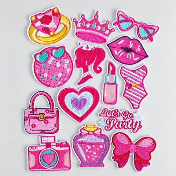 TUWAFE 14Pcs Pink Embroidered Iron on Patches,Cute Patches Sew on Repair Embroidered Applique Patches for Hats,Jacket,Chothes,Backpacks-Diy Crafts Gift for Girl