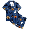 thumbnail image 4 of Yuncity Girls Pajamas Halloween Print Jammies Soft Satin Sleepwear Long Sleeve Comfortable Nightwear Outfit Party Loungewear Size 12-13 Years Blue, 4 of 4