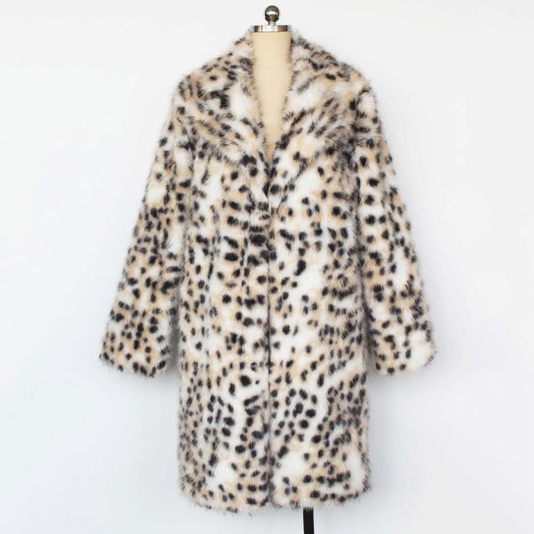 BiZtdJrK Men's Leopard Faux Fur Coat Long Cardigan Jacket Winter
