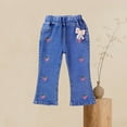 thumbnail image 5 of Kids Girls Strawberry Embroidered Jeans | Flare Leg Denim Pants | Elastic Waist Dark Blue Kids Jeans for Girls,Size 2-3T, 5 of 5