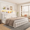 thumbnail image 4 of EnHomee King Size Bed Frame with 4 Storage Drawers & 2 Small Drawers Bed Frame with Headboard and  LED Lights & Charge Station,Beige, 4 of 9