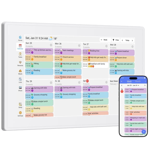 Smart Electronic Planner 10.1" Touch Screen Wall Mounted Digital Calendar,Chore Tracker, Meal Planner, Photo Display, Wall Mountable Digital Organizer for Home