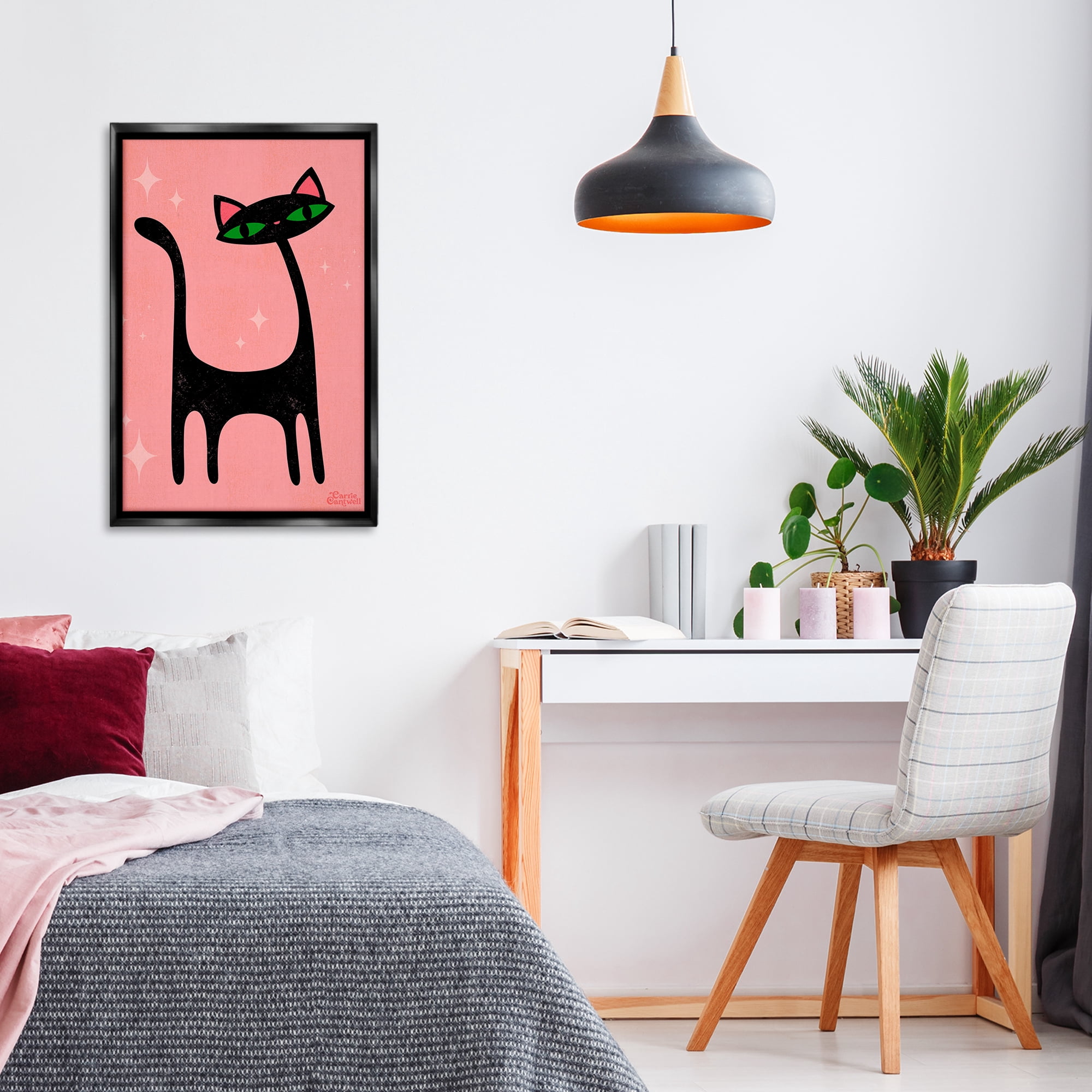 Stupell Industries Retro Black Cat Animals & Insects Painting Black Floater Framed Canvas Art Print Wall Art, 21 x 31