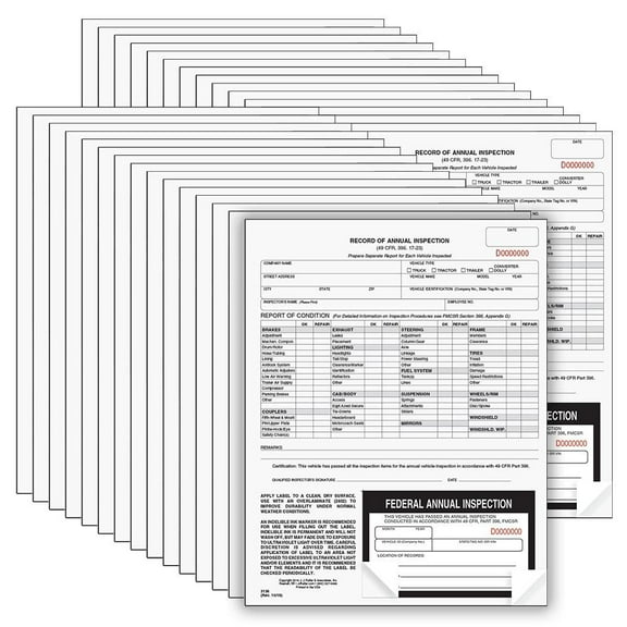 Record of Annual Inspection with Inspection Decal 25-pk. - Continuous Format, 2-Ply, Carbonless, 9.5" x 11"