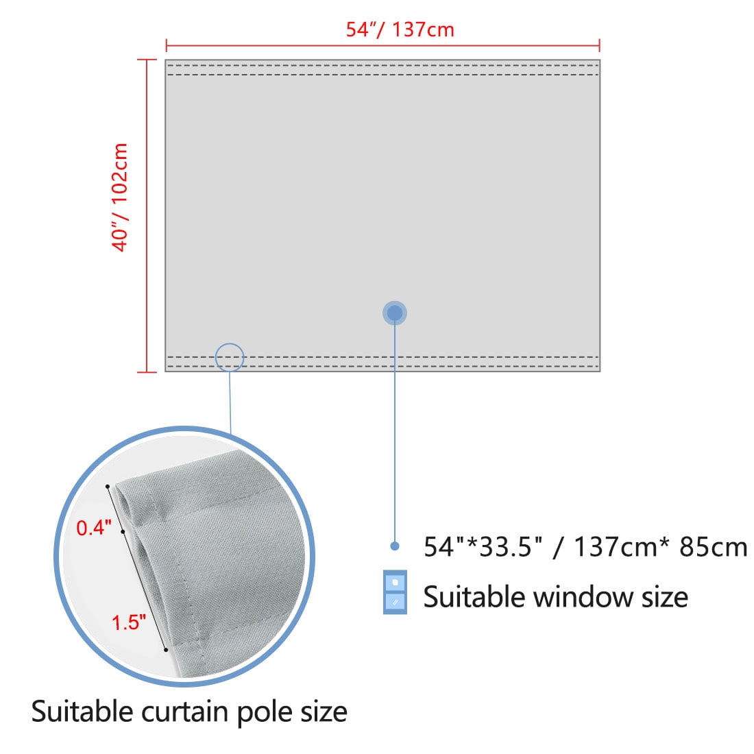 Unique Bargains French Door Window Blackout Curtain Panel Gray 54" x 40"