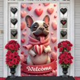 thumbnail image 3 of Pink Welcome Banner Heart-shaped Design Love Display French Bulldog Pattern Striped Heart Decor Bulldog Welcome Backdrop for Valentine's Day Pet Lover Gathering Home Decoration, 3 of 9