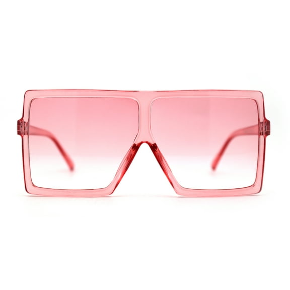 Pop Color Squared Rectangular Flat Top Mob Plastic Oversize Sunglasses All Pink