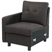 DAZONE Charcoal Linen Fabric Modular Left Arm Facing Chair