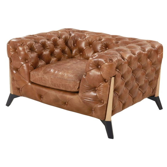 Crafters and Weavers Olivia Leather Tufted Chesterfield Arm Chair in Light Brown