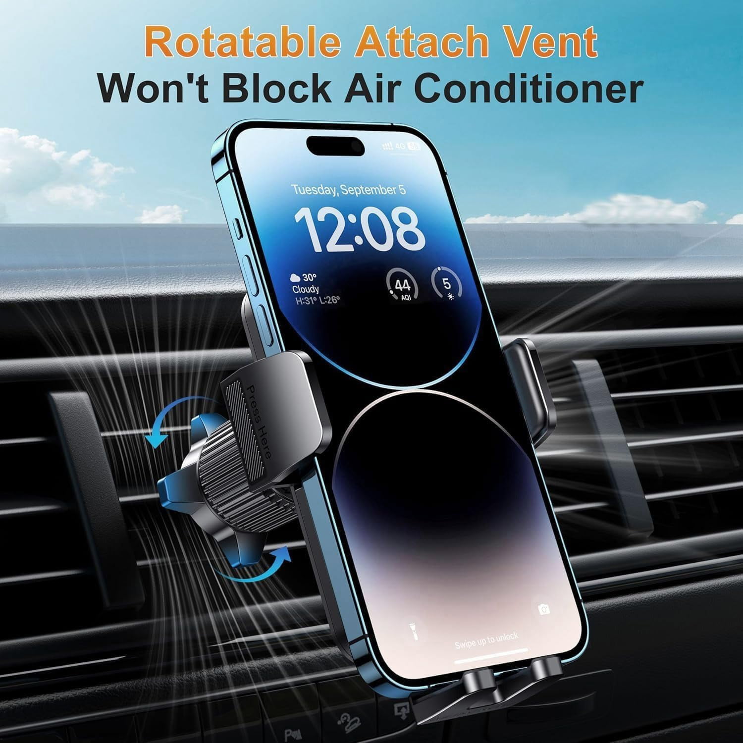 MKEUDQ-Car Phone Holder Vent [Thick Cases Friendly] Phone Mount for Car Air Vent 360° Rotate Hands Free Cell Phone Holder for Car Automobile Cradle for All iPhone Android Smartphone