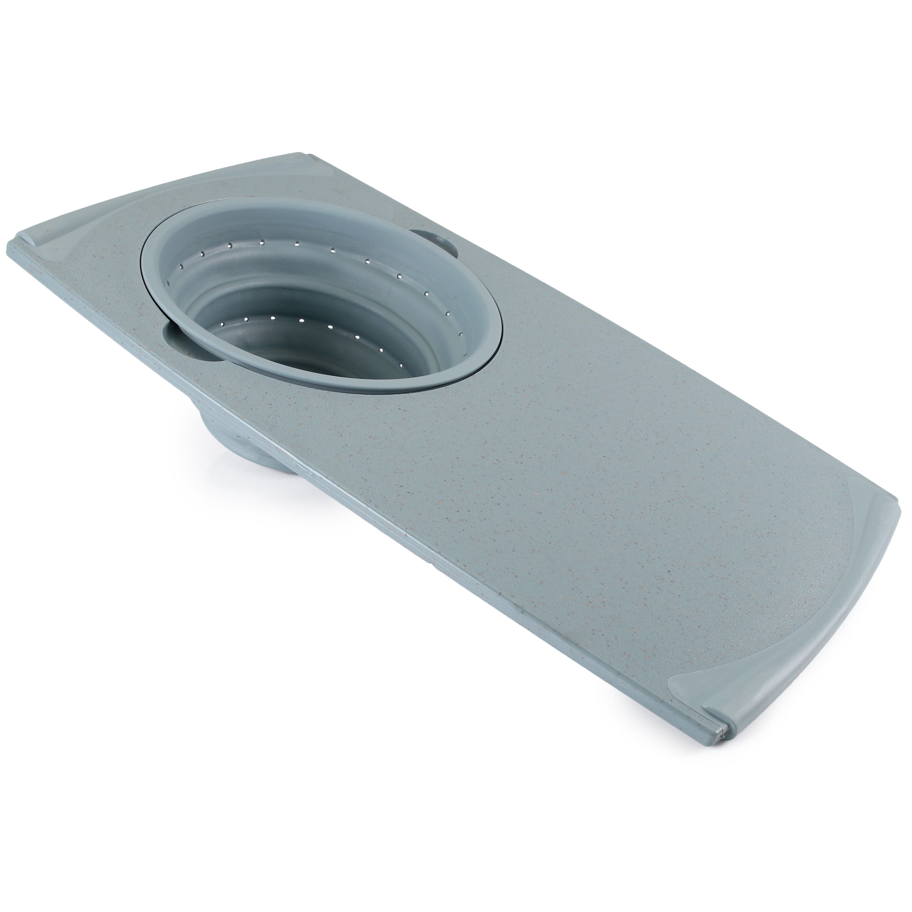 Dexas Over-the-Sink Cutting Board with Collapsible Colander, 11.5" x 20", Smoke Blue