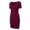 thumbnail image 4 of WTXUE Plus Robes Taille, Robe Moulante à Manches Courtes Mi-Longue à Col en V, Robe Asymétrique Unie pour Femmes Grande Taille, Rouge Taille 4TG(US:26), 4 of 9
