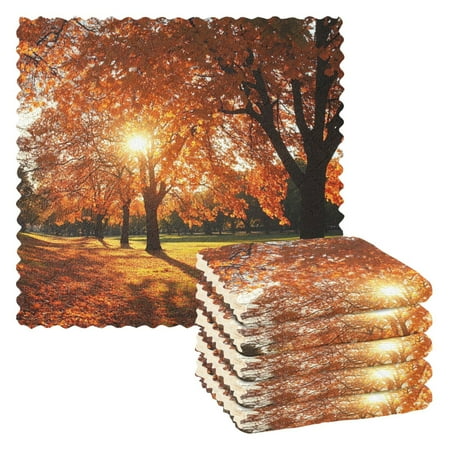 

6 Pieces of Kitchen Towels 11x11Inch Kitchen Dish Cloths Kitchen Dish Towels Reuseable Cleaning Cloths Autumn Tree Scene