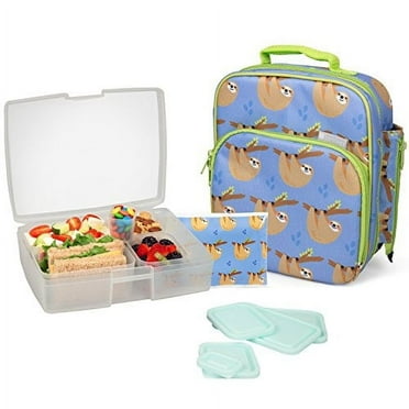 Bentology Lunch Bag and Box Set for Girls - Includes Insulated Bag, Bento Box, 5 Containers and Ice Pack - Sloth