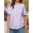 thumbnail image 6 of Women'S Round Neck Half-Sleeve Striped Loose Casual Shirt Ruffled Tops Purple Stripes S, 6 of 7