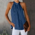 thumbnail image 2 of GA WEIHUA Women's Denim Halter Neck Tops Keyhole Back Tank Top Drawstring Tie Front Jean Camisole Summer Elegant Sleeveless Camis Shirts(Blue,M), 2 of 5