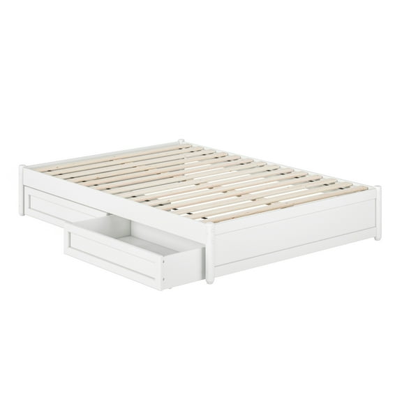 Barcelona Full Panel Platform Bed with 2 Storage Drawers in White