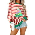 thumbnail image 2 of Lopecy-Sta Women's Christmas Striped Tree Print Crew Neck Sweatshirt, Loose Drop Shoulder Polyester Long Sleeve Top, Festive Holiday Pullover Green L, 2 of 4
