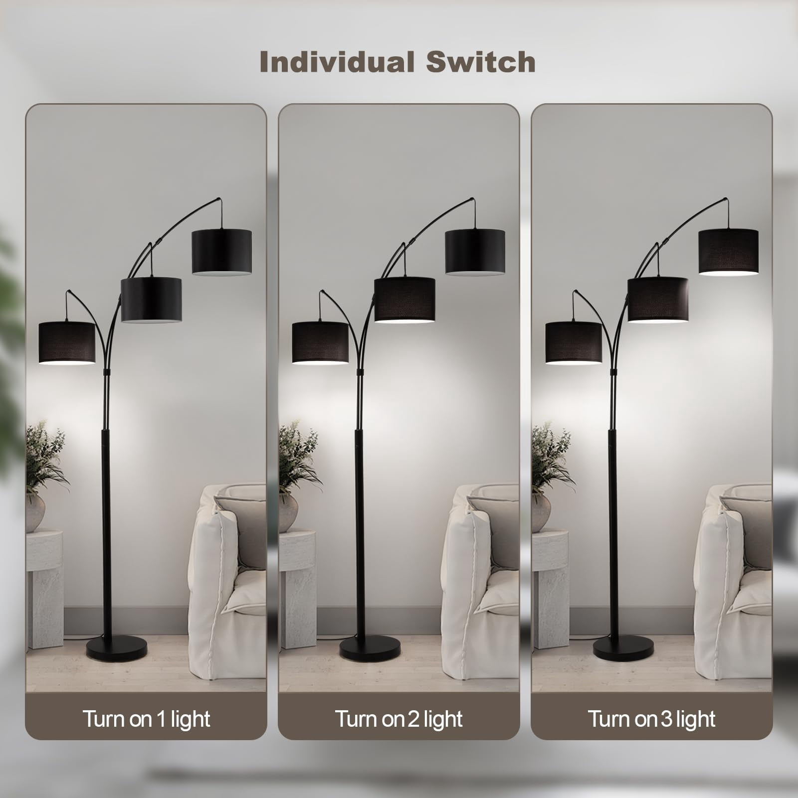 Floor Lamps for Living Room, 2400LM Super Bright Arc Floor Lamp with Remote Control, 3 Light Tall Floor Lamps with Stepless Dimmable, 80" Mid Century Tree Floor Lamp for Bedroom, Office