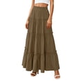 thumbnail image 6 of Girls Skirt Solid Boho Casual Tiered High Waist A Line Flowy Long Skirt - Elastic Waist Maxi Skirt Ruffle Long Skirt with Drawstring Casual Skirt - Summer Swing Ankle Length Skirts Light Brown S, 6 of 9