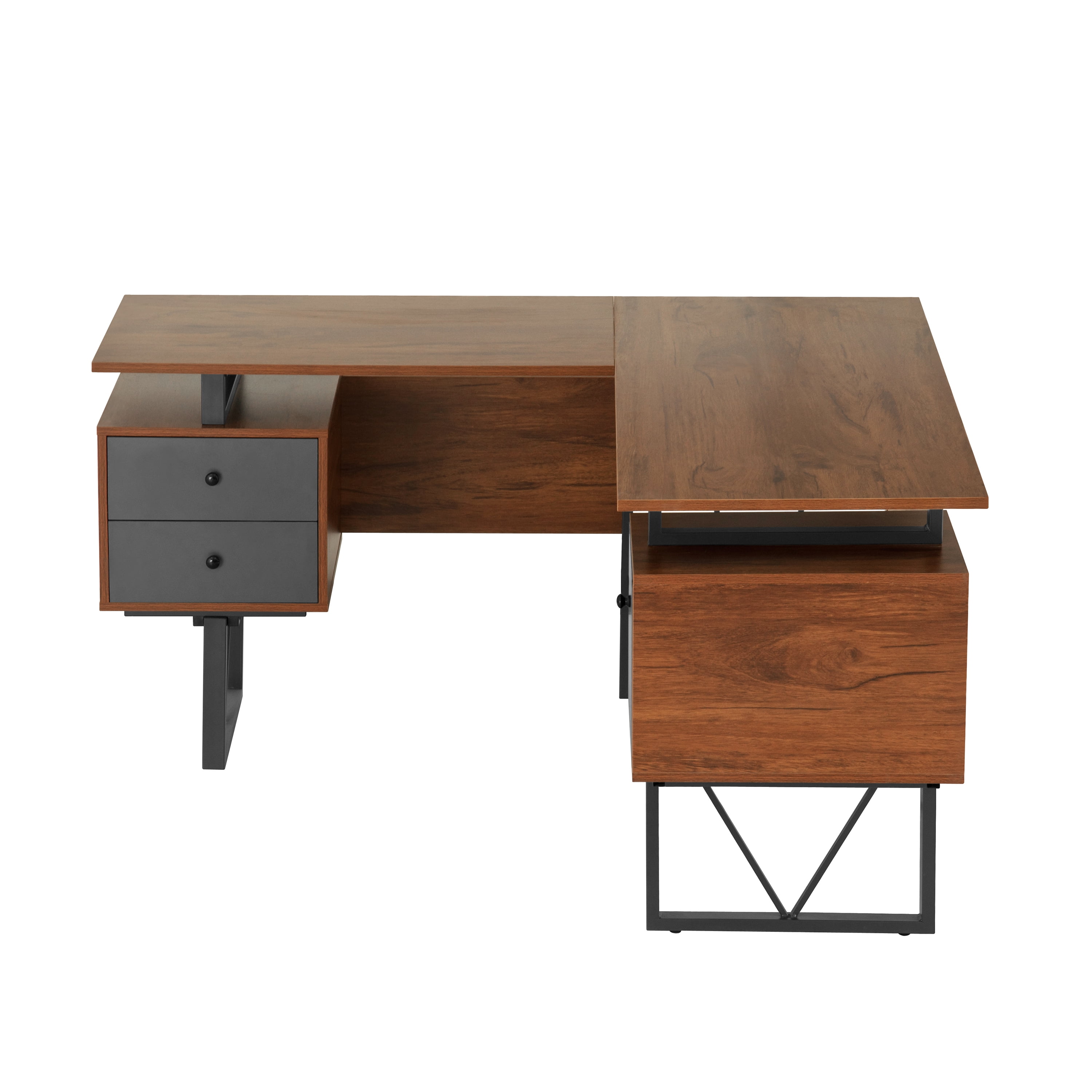 Techni Mobili  L-Shape Home Office Two-Tone Desk with Storage