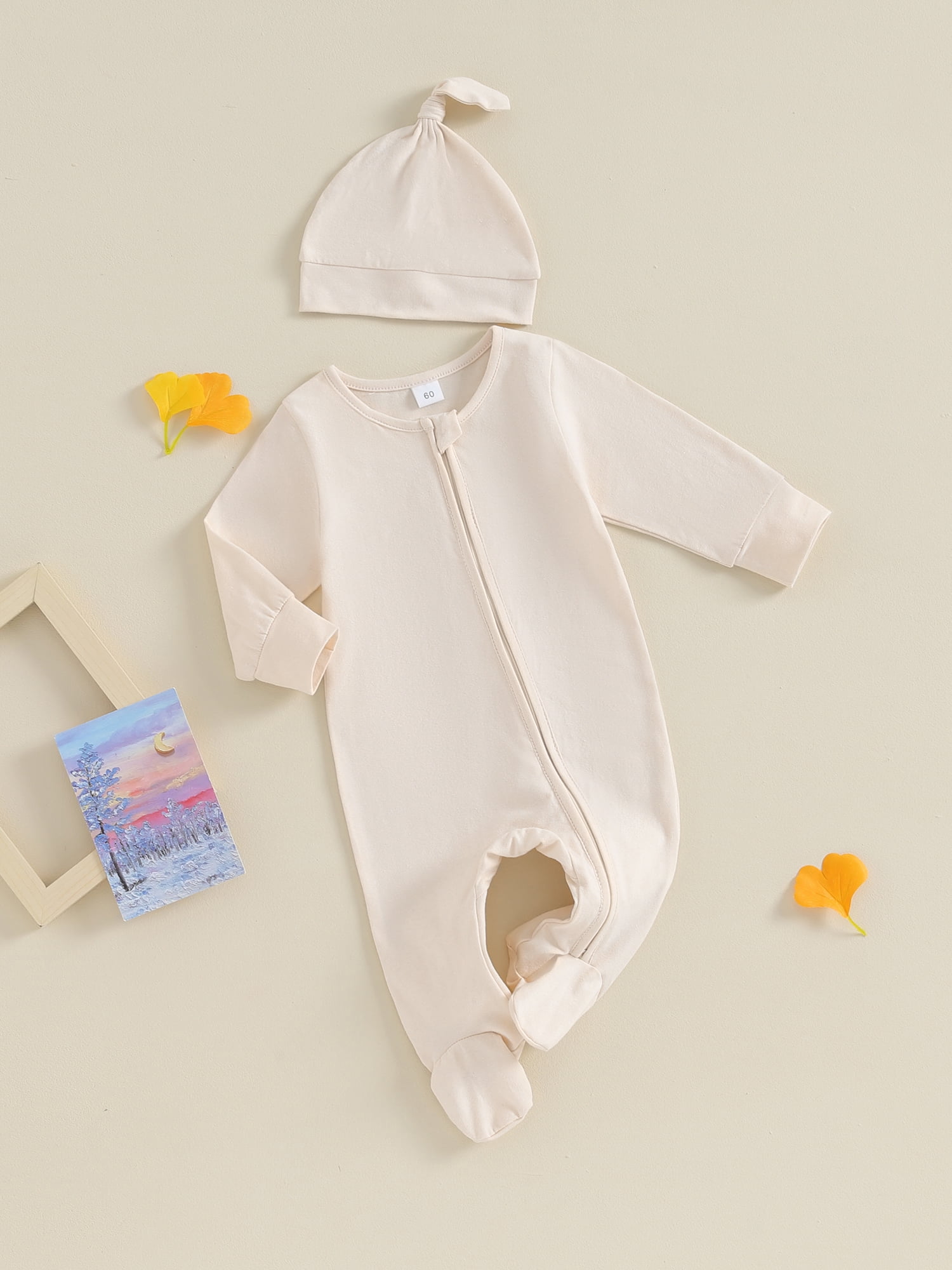 GXFC Preemie Boys Girls Fall Clothes 3M 6M Newborn Boys Long Sleeve Zipper One Piece Jumpsuits Bodysuit with Hat Outfits Autumn Clothing for Infant Boys