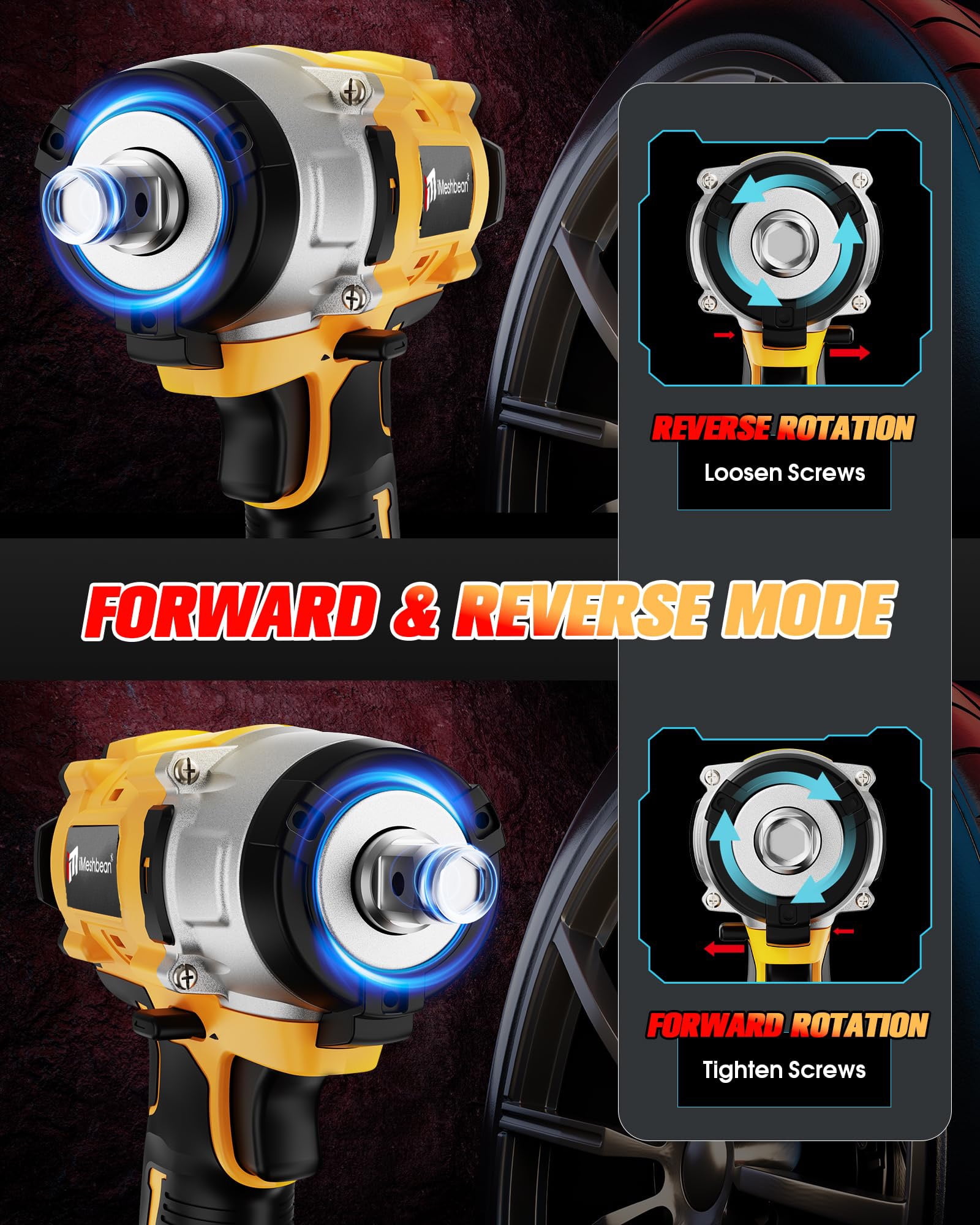 iMeshbean High Torque 1/2" Cordless Impact Wrench 3 IN 1 Compatible with Dewalt 20V Battery (No Battery)