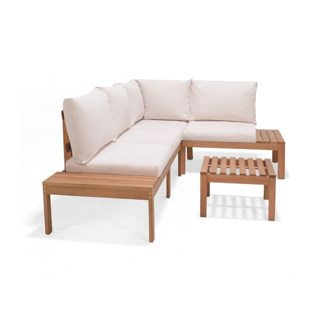 Urban Elements Giffo 3 Pieces Teak Patio Conversation Set with White Cushions