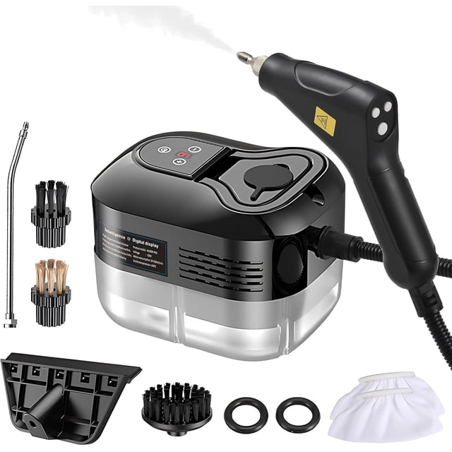 Handheld Steam Cleaner 1500W, 4.5Bar High Pressure Steamer for Home and Car, 6-Level Adjustable Steam Cleaning Machine with Touch Screen, 1200ml Water Tank and Multiple Accessories (Black)