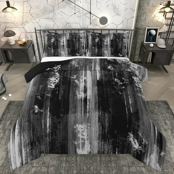 Homewish Abstract Ombre Adult Bedding Comforter Set, Black Grey Artwork Twin Comforter Sets, Minimalism Mid Century Reversible Bedding Set, Ultra Soft Bedroom Decor, 2-Piece
